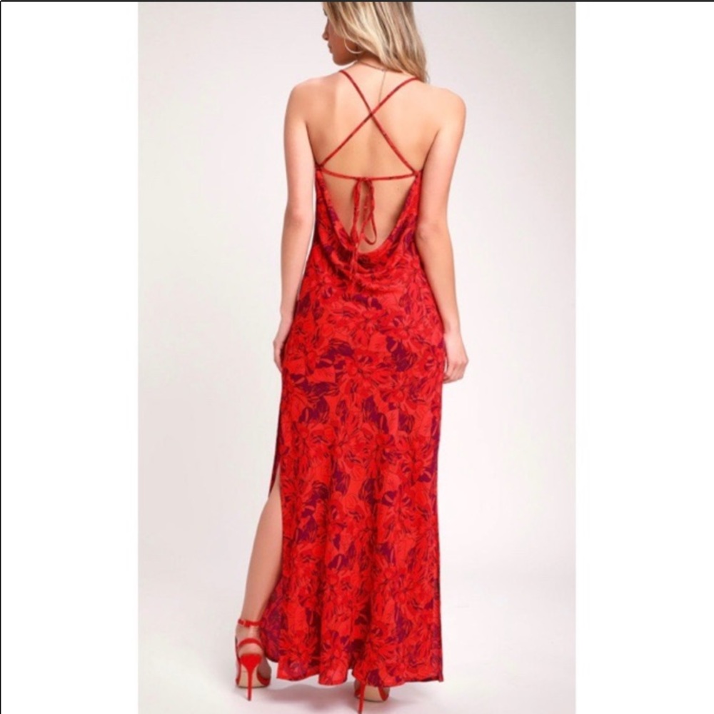 Lulus red floral maxi dress